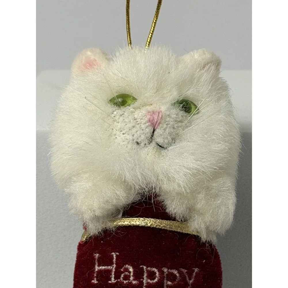 Fancy Feast Christmas ornament 2000 plush white Persian cat in stocking